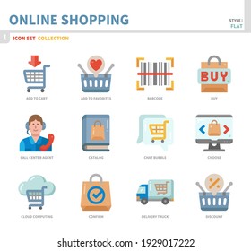 online shopping and e-commerce icon set,color flat style,vector and illustration