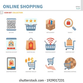 online shopping and e-commerce icon set,color flat style,vector and illustration