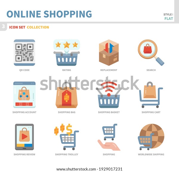 Online Shopping Ecommerce Icon Setcolor Flat Stock Vector Royalty Free 1929017231