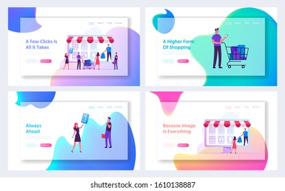 Online Shopping E-commerce Internet Store Website Landing Page. People Interacting with Gadgets for Distant Buying Things Using Cashless Payments Web Page Banner. Cartoon Flat Vector Illustration