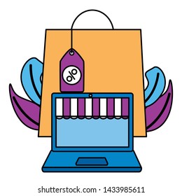 online shopping ecommerce laptop bag tag price vector illustration