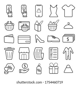 Online shopping and ecommerce line icon on gray background with soft shadow