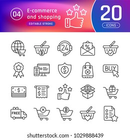 Online shopping and e-commerce line icons set. Pictogram collection suitable for banner, mobile application, website. Editable stroke