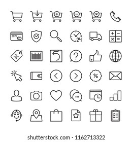 Online shopping and e-commerce line icons set