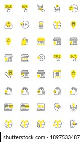 Online shopping and ecommerce line icons set. linear style symbols collection, outline signs pack. E-commerce and marketing vector graphics. Set includes icons as shopping bag, delivery truck, payment