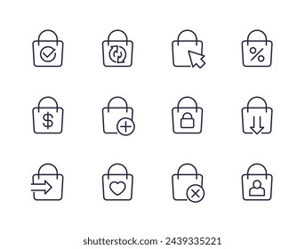 online shopping and e-commerce line icons with bag