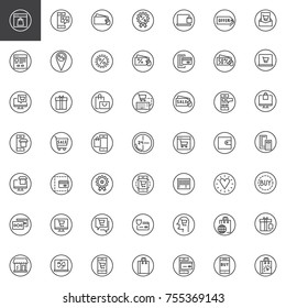 Online shopping, ecommerce line icons set, outline vector symbol collection, linear style pictogram pack. Signs, logo illustration. Set includes icons as price tag, discount label, credit card