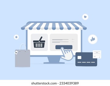 Online shopping with e-commerce marketplace websites concept. Explore ecommerce, mobile shopping, and online secure checkout. Convenient and hassle-free online shopping experience