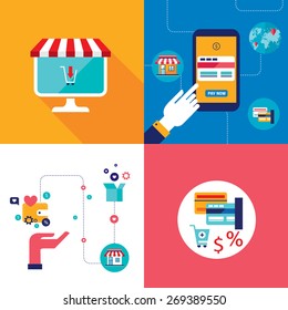 Online shopping e-commerce mobile payment and successful business concept banner set