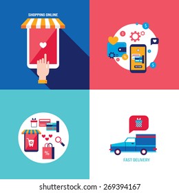 Online shopping e-commerce mobile payment and successful business concept banner set