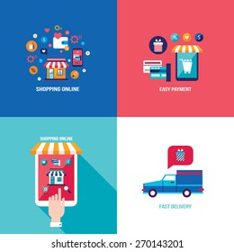 Online shopping e-commerce mobile payment and successful business concept banner set