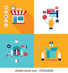 Online shopping e-commerce mobile payment and successful business concept banner set