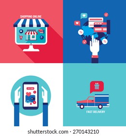 Online shopping e-commerce mobile payment and successful business concept banner set