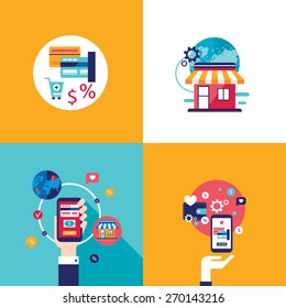Online shopping e-commerce mobile payment and successful business concept banner set