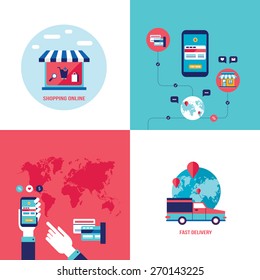 Online shopping e-commerce mobile payment and successful business concept banner set
