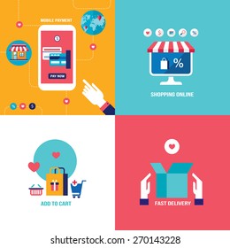 Online shopping e-commerce mobile payment and successful business concept banner set