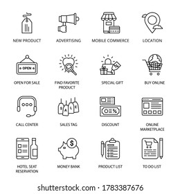 Online Shopping and E-commerce outline Icons - stroke, vector