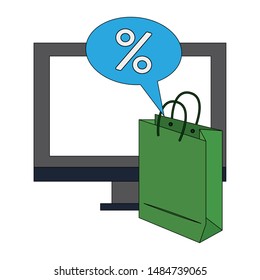 online shopping ecommerce sale, buying by computer cartoon vector illustration graphic design