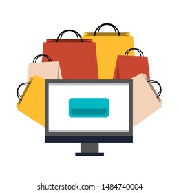 online shopping ecommerce sale, buying by computer cartoon vector illustration graphic design