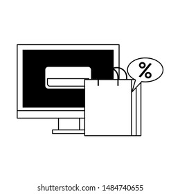 online shopping ecommerce sale, buying by computer cartoon vector illustration graphic design