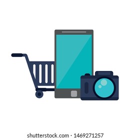 online shopping ecommerce sale by smartphone mobile technology cartoon vector illustration graphic design