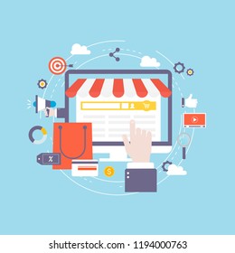 Online shopping, e-commerce, shop online, internet store flat vector illustration design. Design for web banners and apps