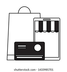 online shopping ecommerce smartphone credit card and bag vector illustration