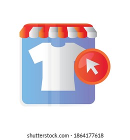 Online-Shopping, E-Commerce-Shop-Kleidung auf Vektorgrafik Symbol einzeln Design