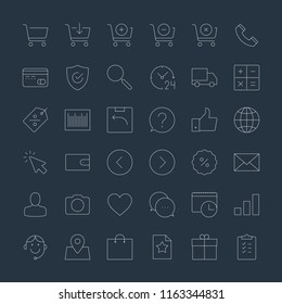 Online shopping and e-commerce thin line icons set on dark background