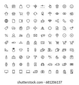 online shopping, e-commerce, universal line 100 icons set