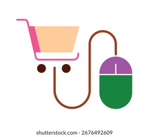 Icono de Vector de compras en línea y comercio electrónico con Carrito y ratón
