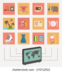 Online shopping, e-commerce. Vector icons set.
