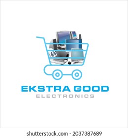 Diseño del logotipo vectorial de comercio electrónico de compras en línea. diseño de logotipo de tienda moderna. diseño del logotipo de carrito de compras y herramientas móviles. Crear un diseño eficaz de logotipo de comercio electrónico. icono del vector de almacenamiento.