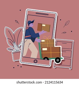 online shopping ecommerce, worker with packages