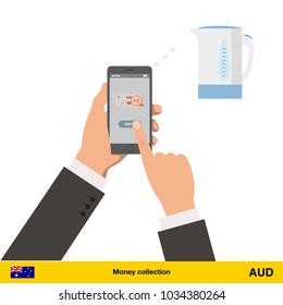 Online shopping for electric kettle.  Australian dollar banknote. E-commerce platform concept vector illustration.