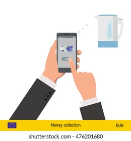 Online shopping for electric kettle. Euro banknote. E-commerce platform concept vector illustration.