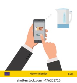 Online shopping for electric kettle. Euro banknote. E-commerce platform concept vector illustration.