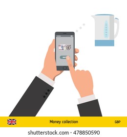 Online shopping for electric kettle. Pound banknote. E-commerce platform concept vector illustration.
