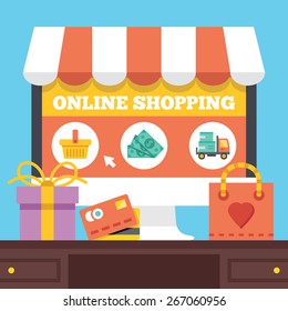 Online shopping. Electronic retail concept. Creative vector illustration.
