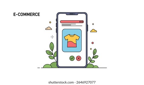 Experiência de compras on-line para vestuário em um dispositivo móvel facilitando compras fáceis
