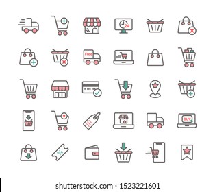 Online Shopping filled outline icon set. Vector and Illustration.
