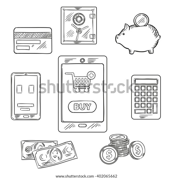 Online Shopping Finance Sketch Design Tablet Stock Image