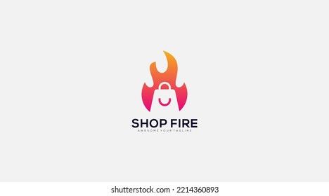 online shopping fire in bag Logo Design Vector