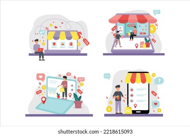 Illustration zum Online-Shopping-Flat-Paket