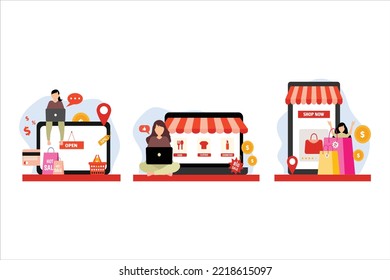 Ilustración de paquete plano de compras en línea
