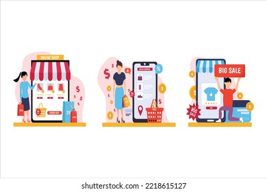 Online Shopping Flat Bundle Illustration
