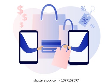 Online shopping. Flat cartoon style. Vector illustration