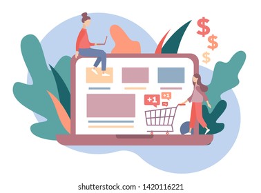 Online shopping. Flat cartoon style. Vector illustration