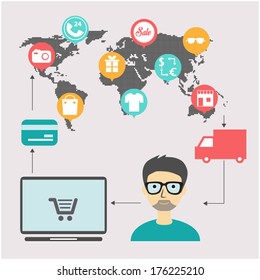online shopping flat concept