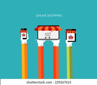 Online Shopping Flat Concept for Mobile Apps 